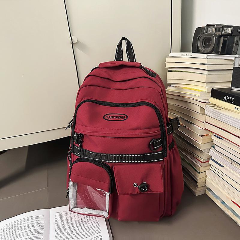 Schoolbag Hong Kong Style Couple Backpack Male and Female Versatile Machine Head Trend Large Capacity College Student School Bag Personality Junior H