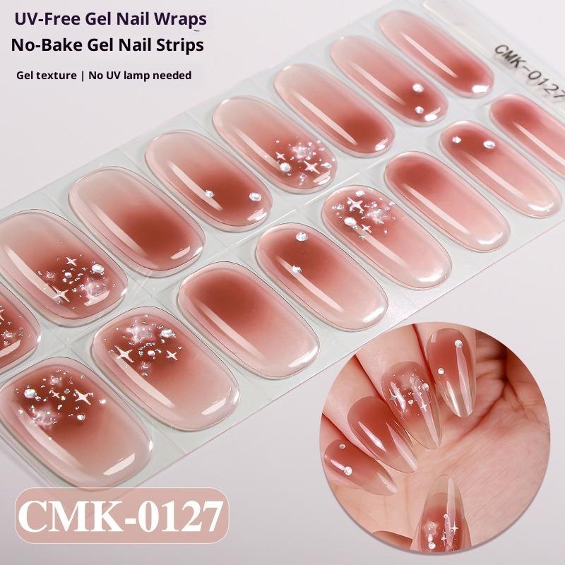 French Gradient Glitter Laser No-bake Gel Nail Stickers UV-Free Gel Nail Stickers