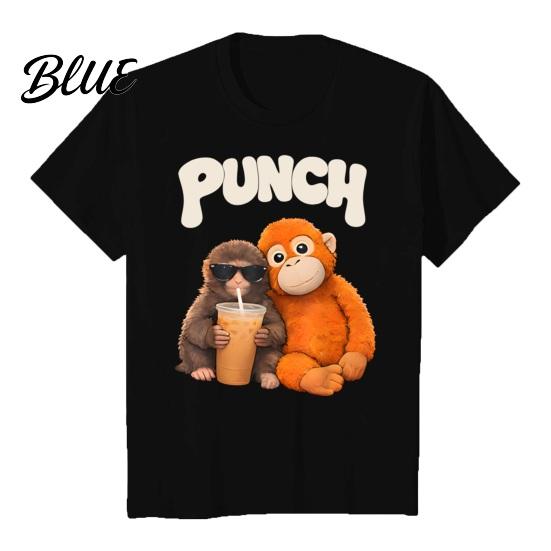 Trendy Animal Print Shirt Monkey Punch T-Shirt Short Sleeve Round Neck Casual Tee Cute