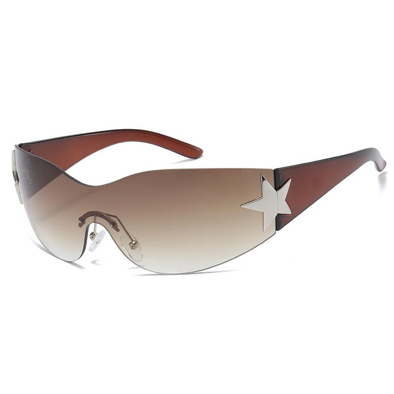 Cycling Y2K Rimless Punk One Piece Sunglasses Women Goggle Luxury Brand Shades Sun Glasses Female Five Star Wrap Around Eyewear