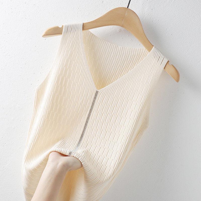 

Ледяной шелковый жилет-бретелька, женская рубашка с внутренним дном, летняя короткая модная однотонная блузка без рукавов с v-образным вырезом One Size абрикосовый