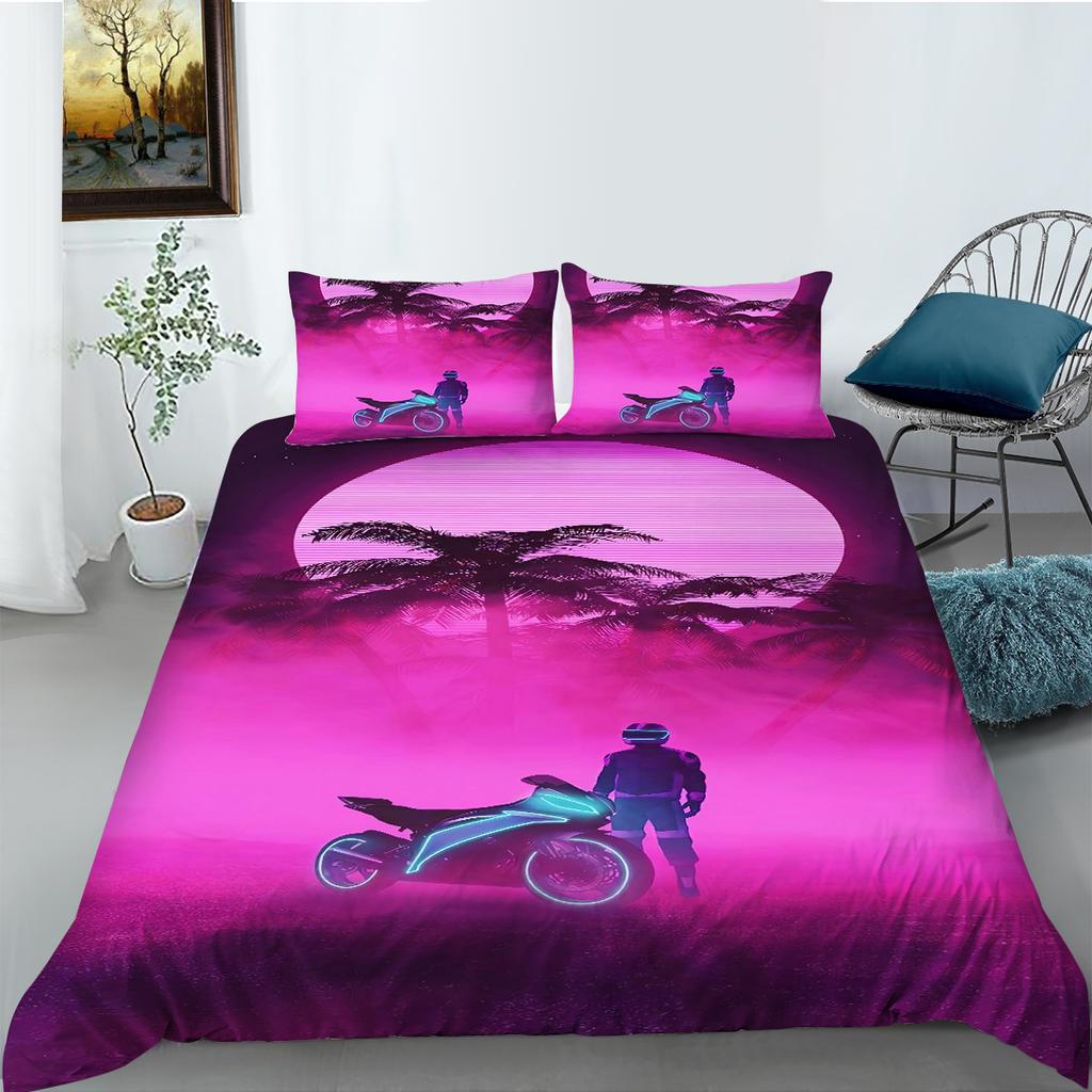 Comfortable Motorcycle Themed Bedding Set 3D Down Duvet Cover 2/3 Pieces for Boys/teenagers/men's Rooms AU180 * 210 Full Size Duvet Cover