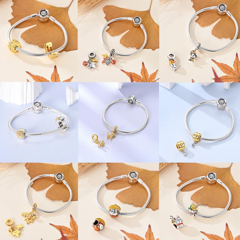 Original Goldene Serie 925 Silber Gepäck Reise Sonnenleopard Anhänger Zirkonium DIY Perle Passend Armband Schmuck Damen Geschenke