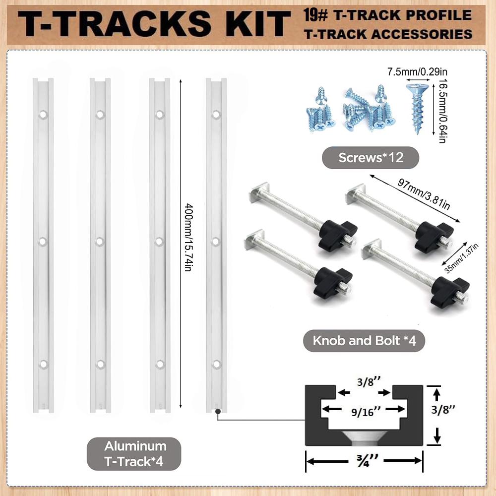 

Woodworking 19# T-track Kit and Accessories Aluminum T-tracks Slot Miter Track for Router Table Workbench DIY Crosscut Sled Tool серебряный
