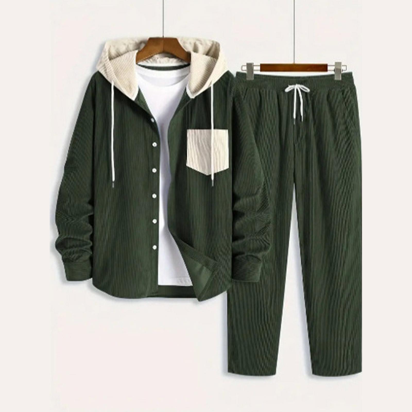 

Men s Colorblock Hooded Sweatshirt Solid Color Trousers Loose Casual Trendy Two Piece Suit M