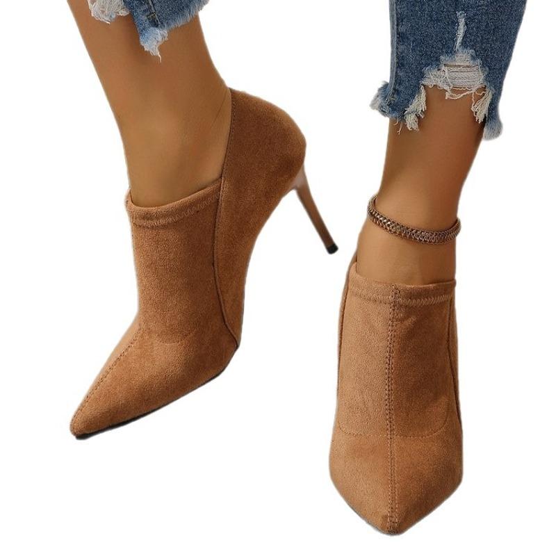 Botines de Tacón de Aguja con Punta para Mujer, Minimalistas Negros de Corte Bajo, Zapatos de Otoño Invierno de Talla Grande