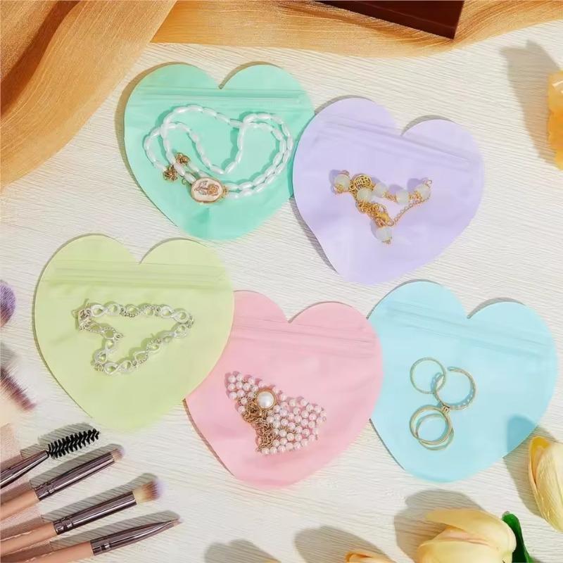 Heart Zipper Jewelry Bag Plastic Ziplock Pouch Bag for Jewelry Display Storage Candy Valentine's Day Gift Packaging Supplies
