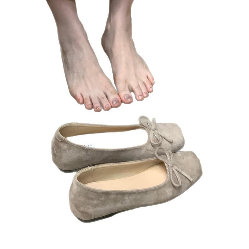 Gentle Fairy Wind Ballet Single Shoes Female 2025 New French Bow Square Head Light Mouth Soft Sole One Pedal Ladyshoes