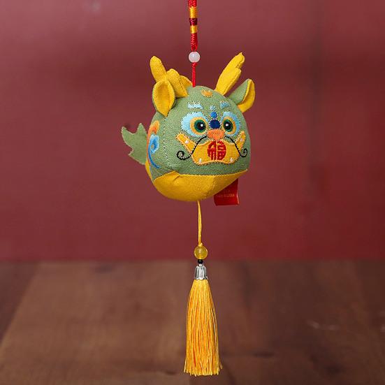 Cute Zodiac Dragon Plush Pendant with Tassel Folk Art Embroidery Pattern Stuffed Animal Mascot