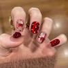 New Year Red 3D Apple Short Wearable Nails: Cute Red Fake Bean Nail Art Pieces