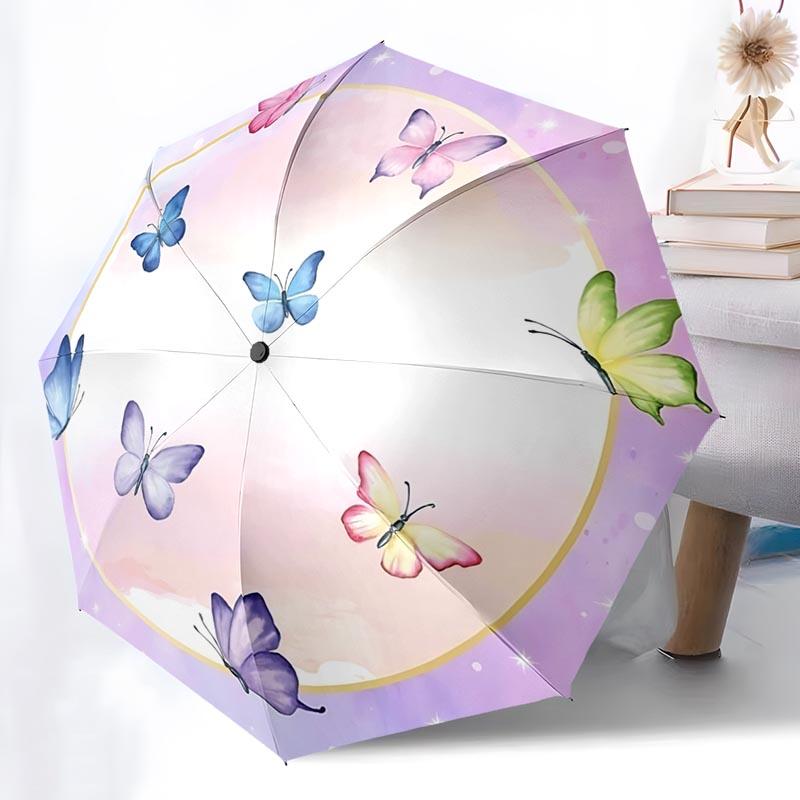 Butterfly Lover Folding Umbrella Fashion Auto-Open 8 Iron Ribs Plastic Handle Foldable Sunshade Perfect Christmas Gifts