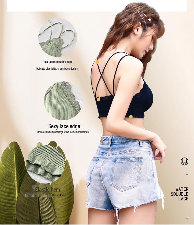 Spitzen-Tube-Top mit V-Ausschnitt und überkreuztem Rücken und Sichtschutz für Damen