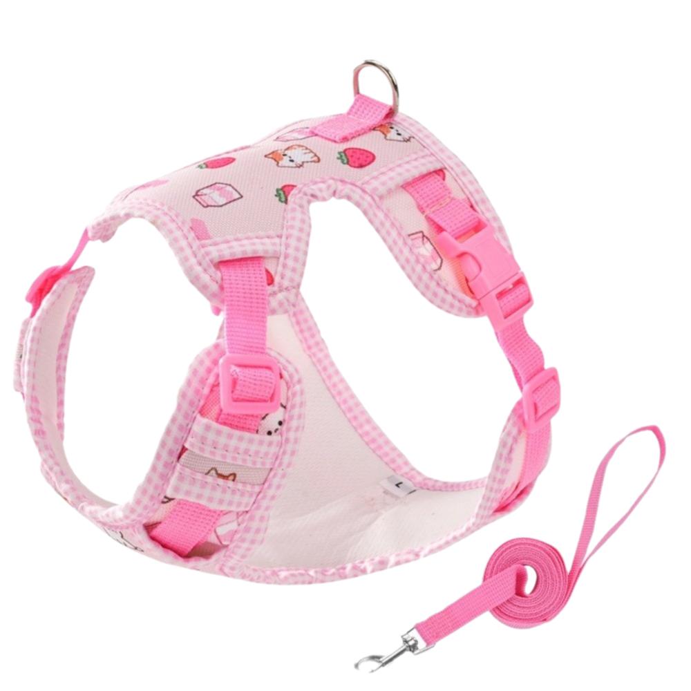 

Escape-Proof Dog Harness Vest Adjustable Pet Walking Rope Dog Harness Leash Set Pet Training S рожевий