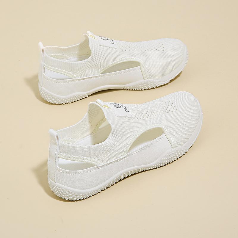 Fashion Hollow Out Breathable Toe Cap Sandals for Women, Summer Mesh Shoes, One Foot White Shoes, Casual Thick Soled Board Shoes