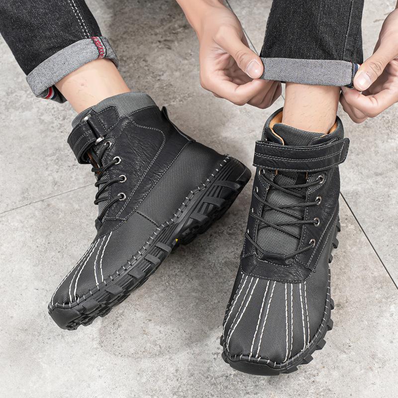 Hot-selling Waterproof Snow Boots Men's Autumn and Winter High-top Handmade Men's Shoes Outdoor Tooling Boots Velvet Duckbill Boots Cotton Shoes