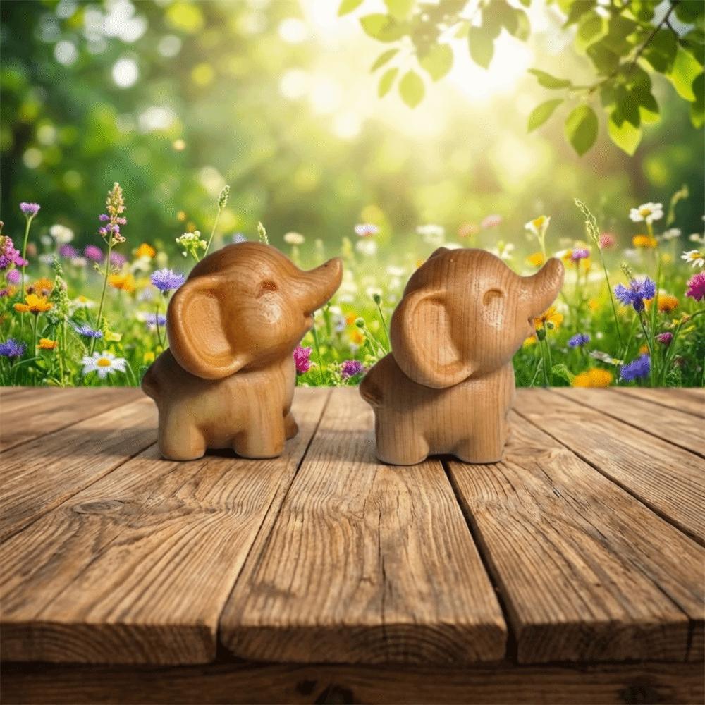 Mini Hand-Carved Elephant Solid Wood Elephant Figurines  Holiday Decorations