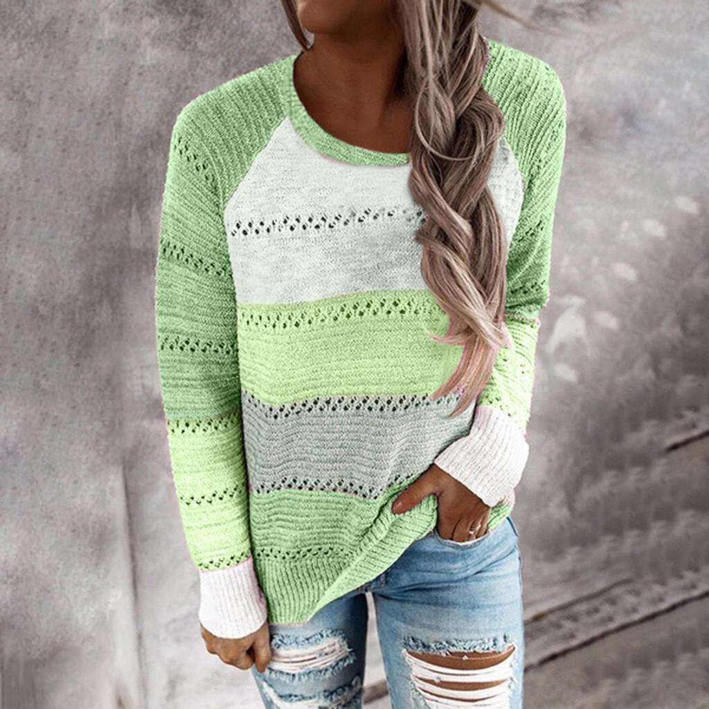 Mode Frauen Casual Patchwork Lange Ärmel Pullover Bluse Tops