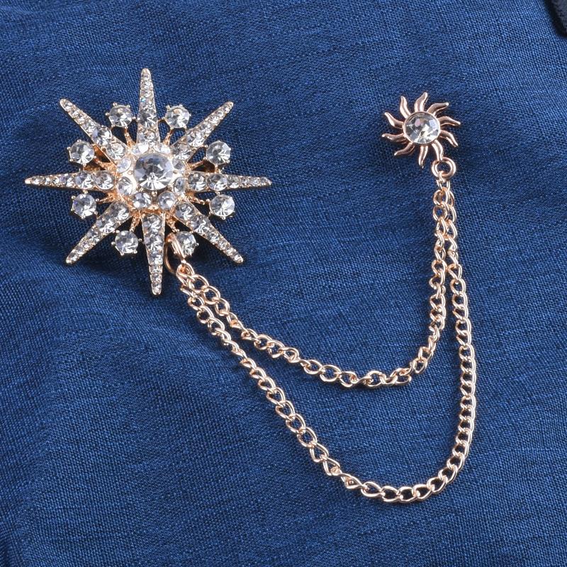 

Crystal Rhinestone Star Brooch Lapel Pin Suit Shirt Badge Tassel Chain Corsage For Men Women Jewelry Clothing Accessories