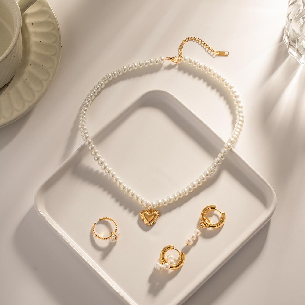 European American Trendy Internet Celebrity Instagram Style 18K Gold-Plated Pearl Heart Pendant Necklace Fashion Beaded 1