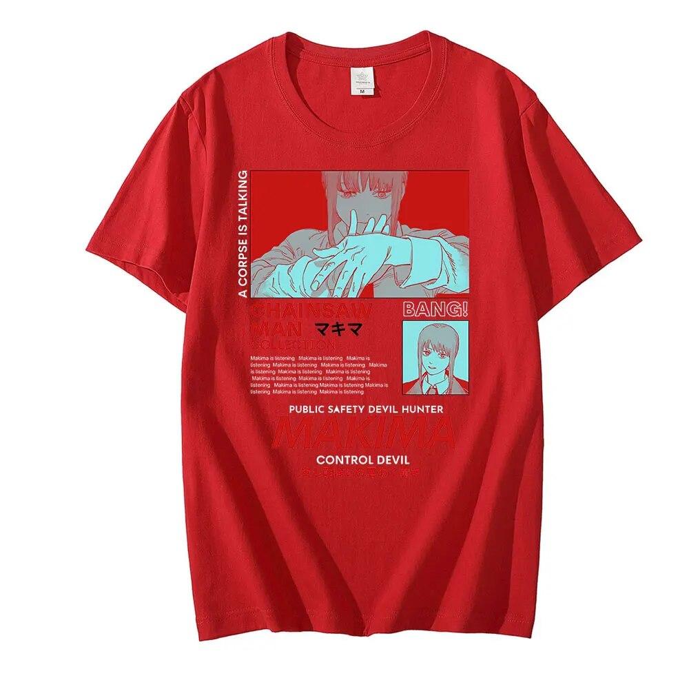 Muž motorovou pilou MAKIMA Japonské anime tričko Unisex Manga Trička s grafikou Trička Funny Cartoon Tričko Unisex Hip Hop Trička Unisex