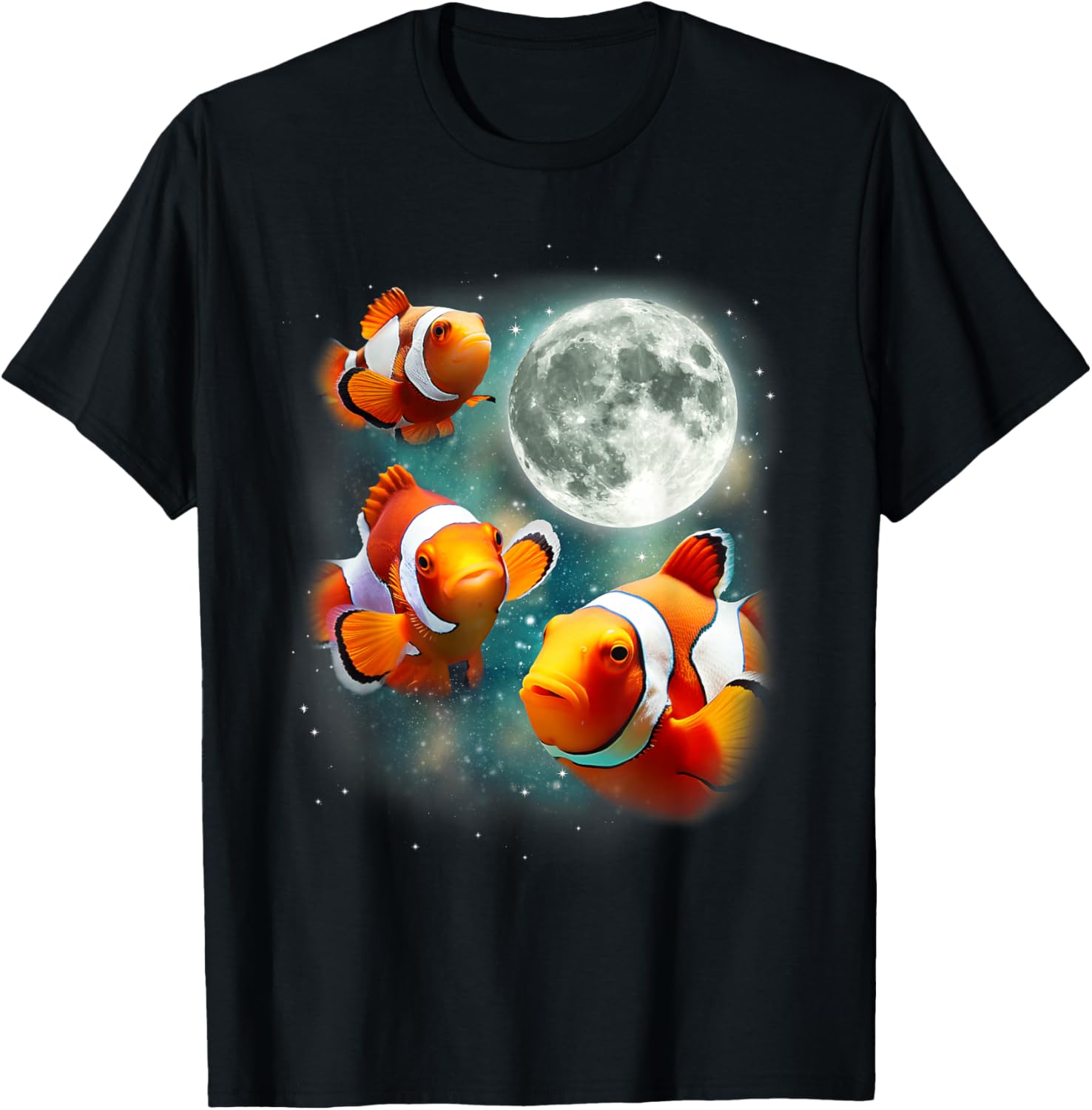 

Clownfish Moon Celestial Ocean Marine Life Graphic T-Shirt Casual Crew Neck Short Sleeve Tee 4XL