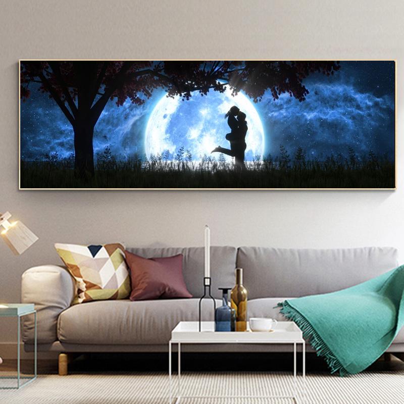 

Пейзаж Луна и красивое небо Корабль в море Холст Картина Плакаты и принты Настенная картина Гостиная Домашний декор без рамки 60cm×170cm NoFrame