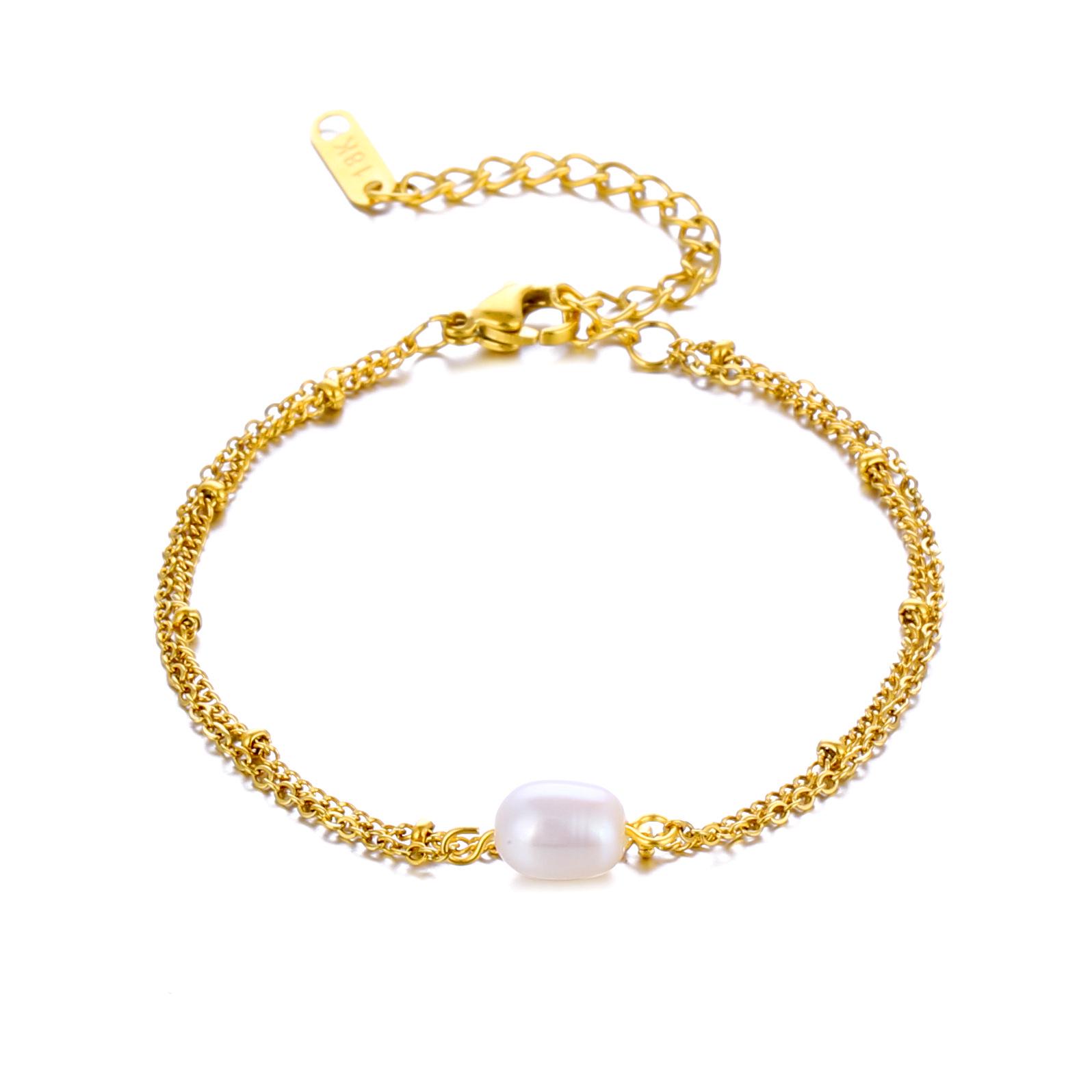 

Elegant Double-Layer Pearl Bead Bracelet золотой