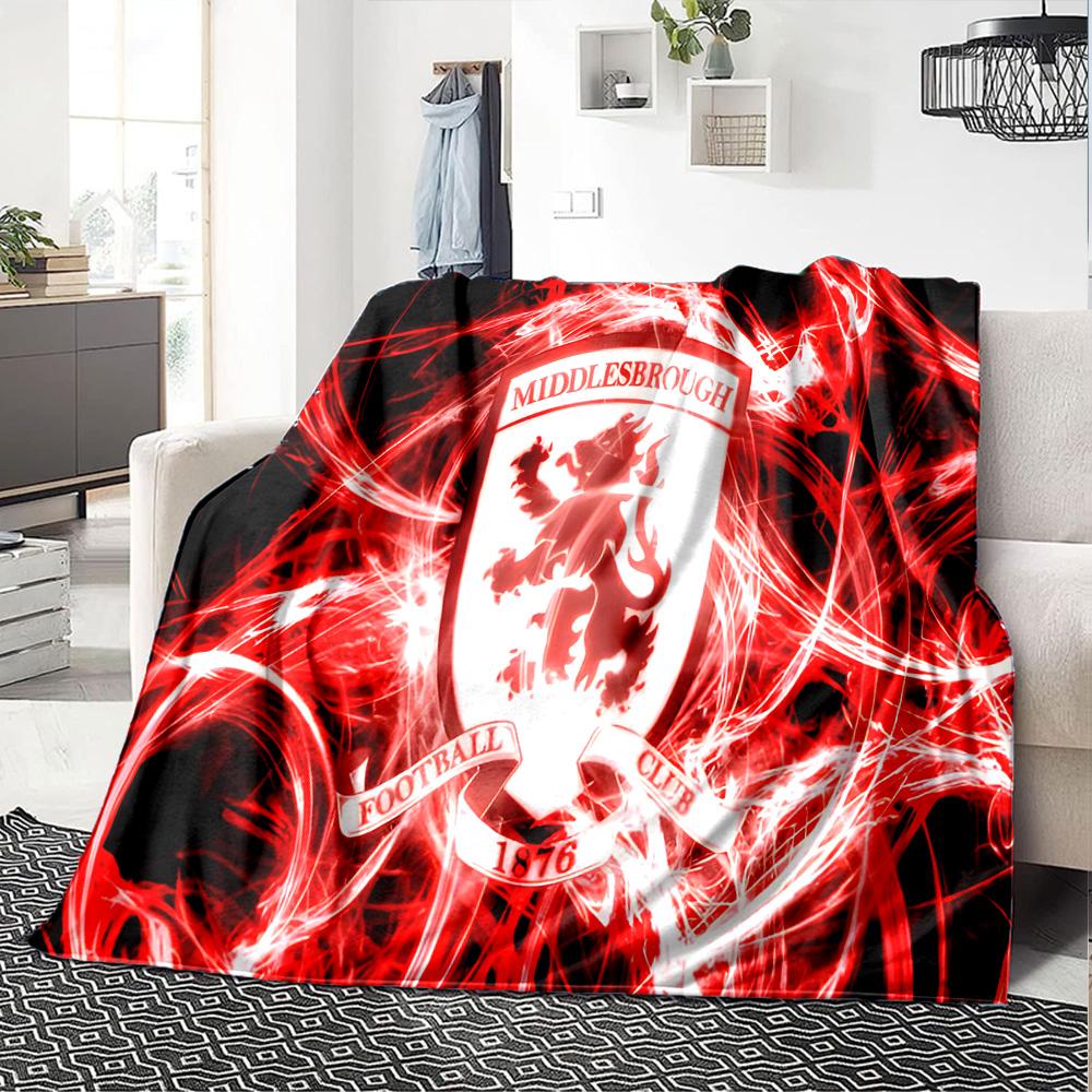Football Club Middlesbrough Flannel Blanket, Soft Polyester, Modern Design, All-Season for Camping, Travel, Gifts for Holidays or Birthdays