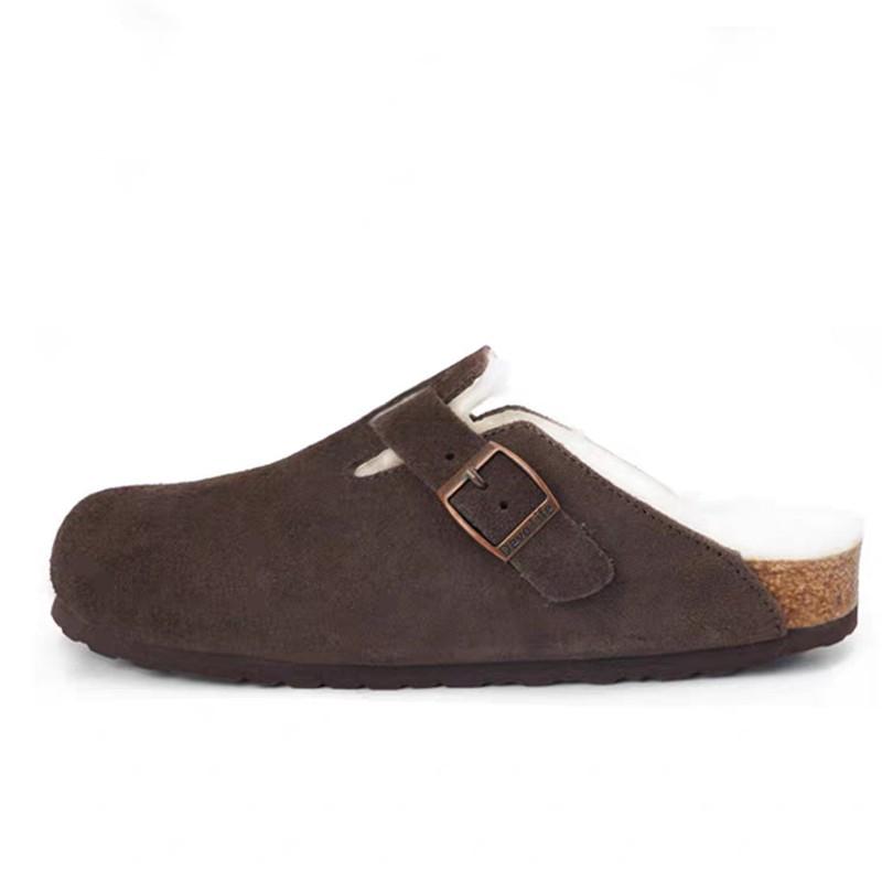 Fashion Comwarm Fur Klompen voor Dames Heren Winter Thuis Kurk Muiltjes Fuzzy Pantoffels Kort Pluche Aardappelschoenen Binnen Buiten Warm Zuecos Mujer