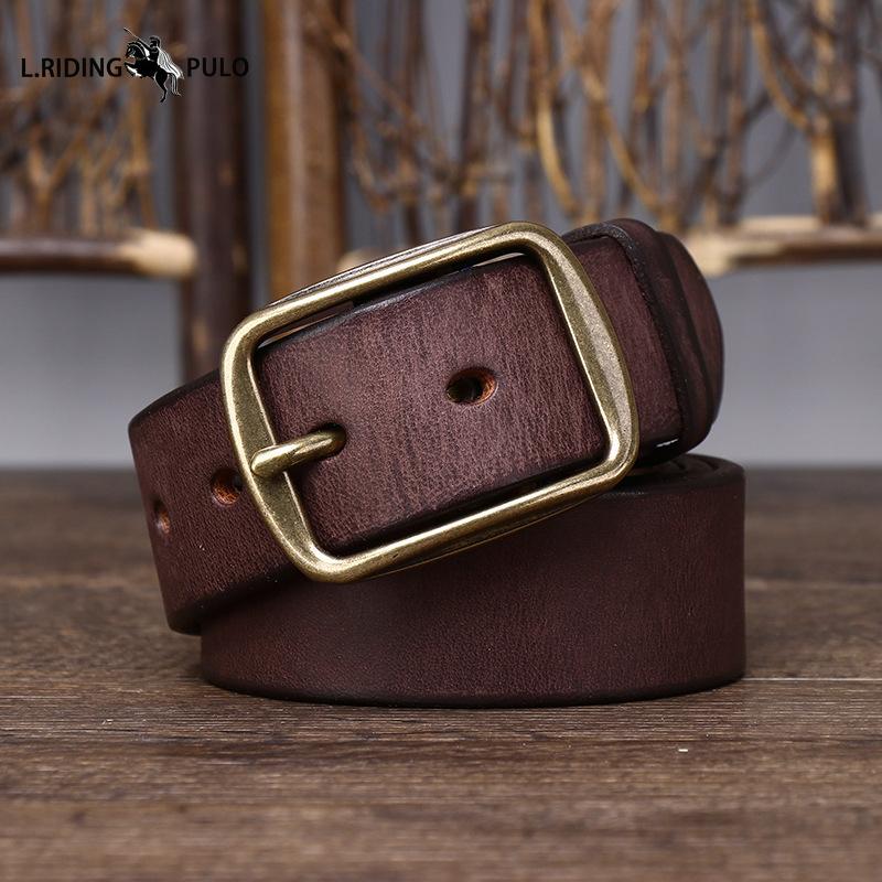 Vintage Handmade Men's Leather Belt Top Layer Pure Cowhide Copper Buckle Jeans Leather Belt