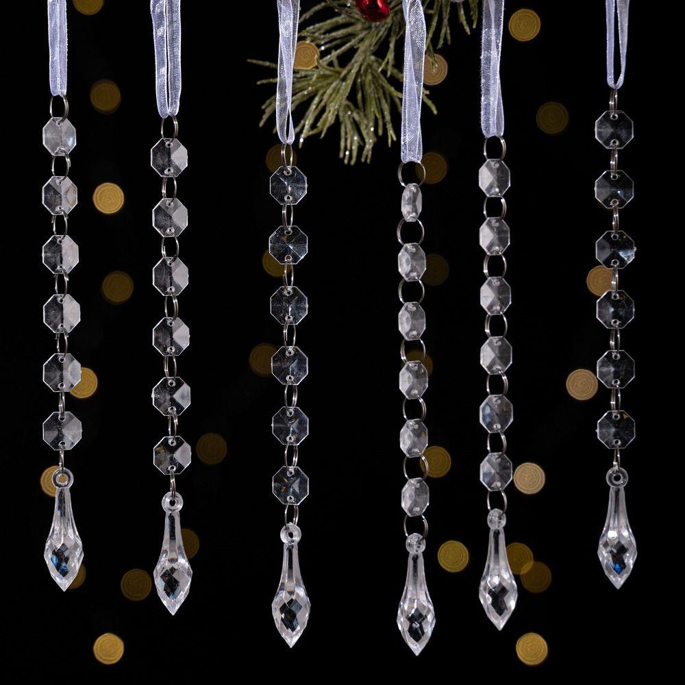 6pcs/set Transparent Acrylic Ice Pendants Acrylic Sparkling Christmas Tree Hanging Crystal Prisms Icicle Water Drop Ornament