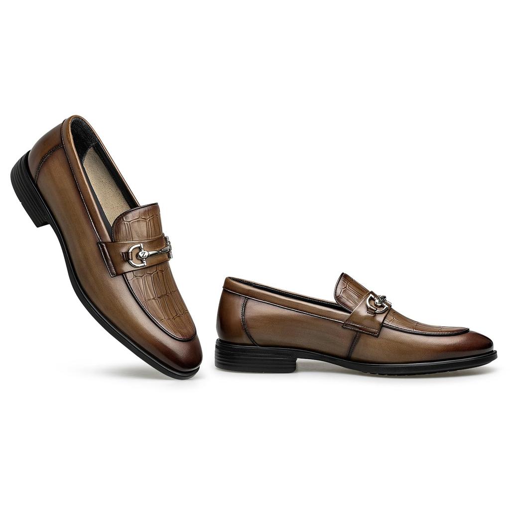 ZERO 2025 Genuine Leather Canvas Ultra Business Size Men's Loafers, Breathable, Comfortable, Non-Slip, Hardwearing, Casual, Lightweight, Brown, 25.0cm