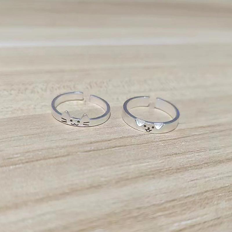 Adjustable Opening Cat Dog Couple Rings For Women Men Versatile Cute Overlapping Wear Rings Jewelry Accessories Gifts