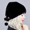 Real Mink Fur Hats Women's Winter Natural Geniune Fur Warm Knitted Hats with 3 Balls Handsewn Fashionable Skullies Beanies Hat