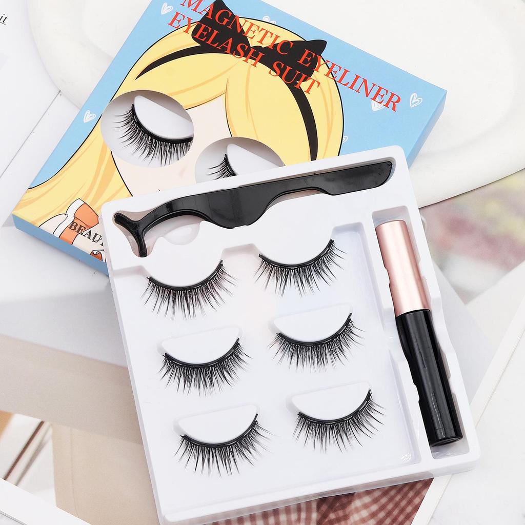 Dual Eyelid Set: Magnetic Liquid Eyeliner with Natural Long Thin False Eyelashes