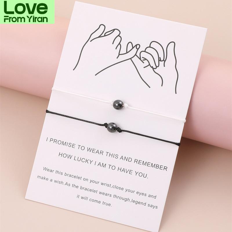 DIY Charm Schwarzer Faden Paare Armband Magnetischer Hämatitstein Armband Perlen Verstellbare Armreifen Frauen Mann Glückswunsch Schmuck