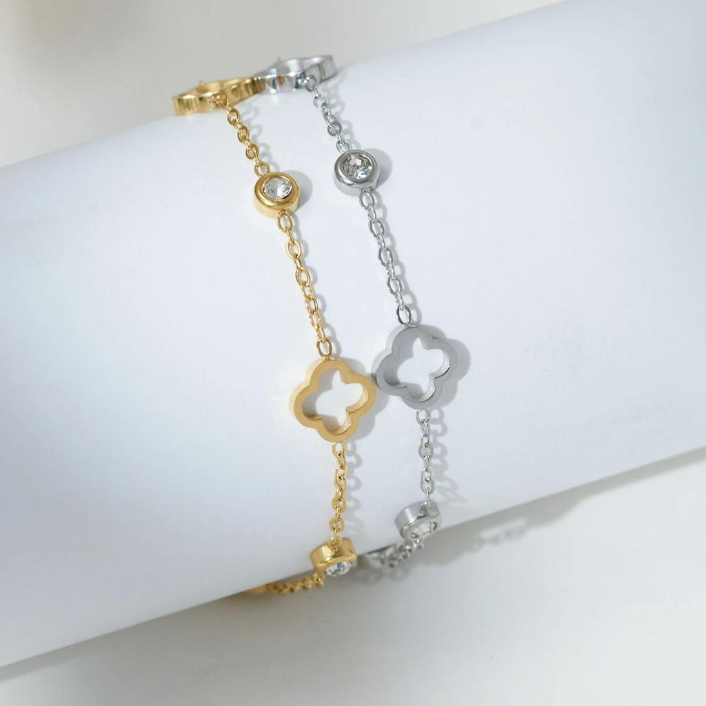 1 Piece Luxury Fashion Hollow Out Set Zirconia Bracelet Stainless Steel Lucky Ladies Zircon Bracelet Daily Accessories