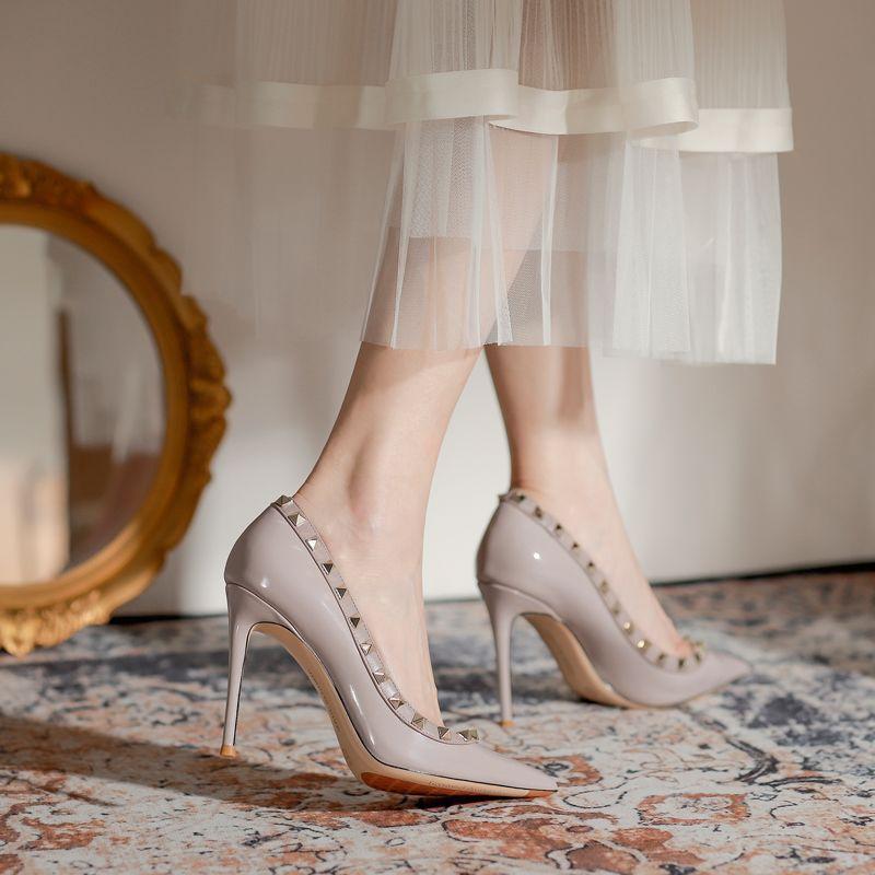 Shu Elegant Rivet Fashion Single Shoes Spring and Summer Niche Design Lazy Shoes Heightening Comfortable Non-slip High Heels