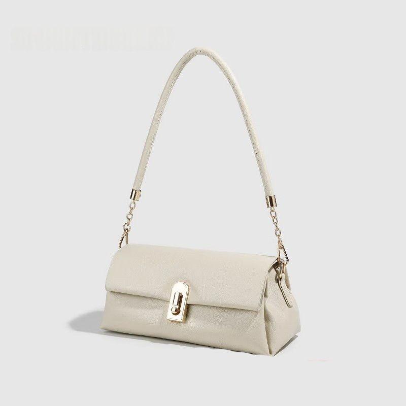 Fashion Chain Metal Lock Handbag Women White Soft Leather Large Capacity Shoulder Bag Ladies Luxury Design Simple Crossbody Bags