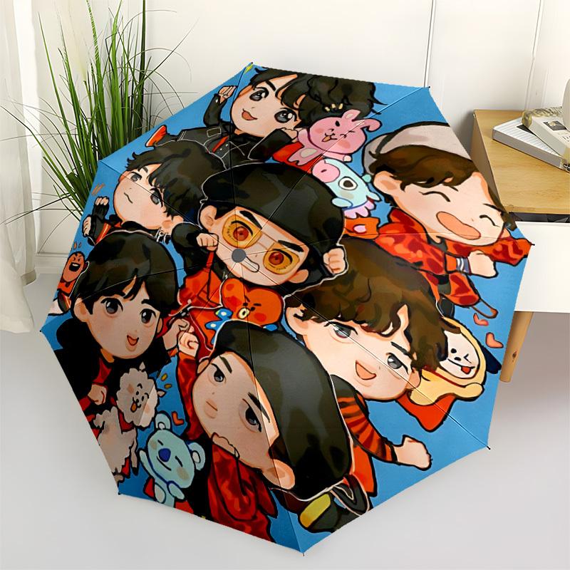 1PC Kpop Automatic Folding Umbrella, Automatic Folding Umbrella with 8 Ribs, Convenient for Outdoor Use  001