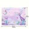 1 whimsical mermaid party backdrop | Shiny tail shell and starfish | polyester photo backdrop