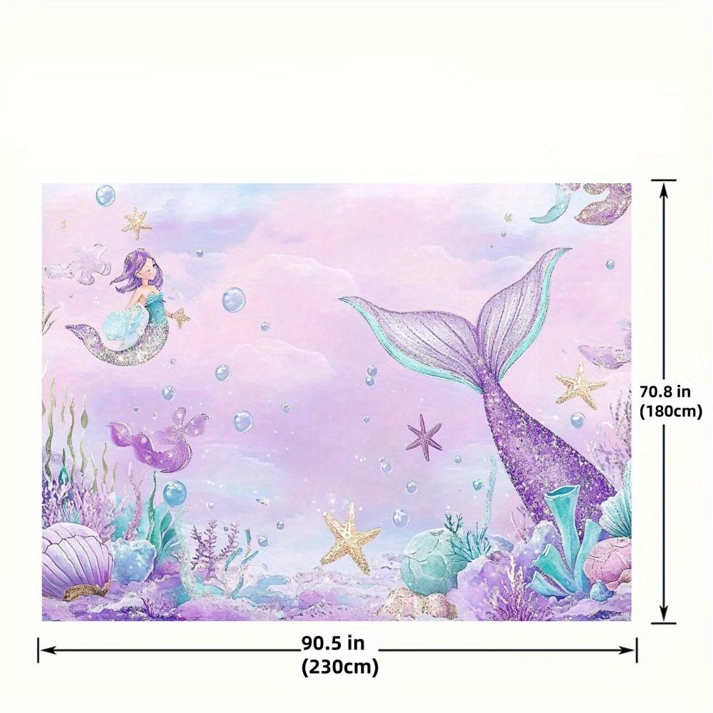1 whimsical mermaid party backdrop | Shiny tail shell and starfish | polyester photo backdrop