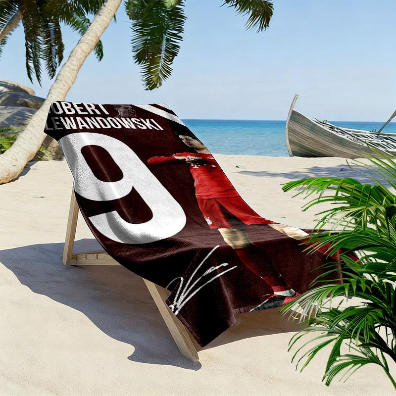 Robert Lewandowski Fc Bayern Munich Beach Towel Portable For Travel Outdoor Camping Seaside Outdoor Pool Towel Quickdrying Swim Towel