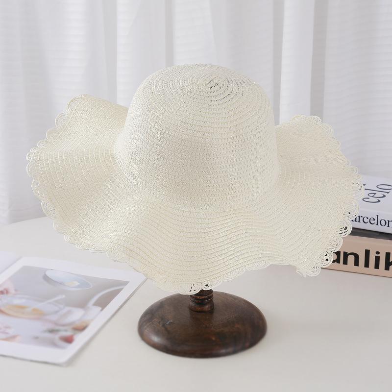Summer Big-Brimmed Straw Hat Women'S Sunscreen Sunshade Seaside Outing Wavy Edge Fashion Versatile Wide-Brimmed Sun Hat