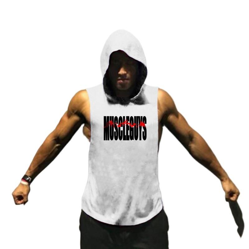 Muscleguys Posilovací oblečení Kulturistika Tílko s kapucí Stringer Svalová kondice Pánské s kapucí Bavlněné cvičení Bez rukávů