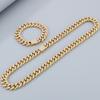 Hip-Hop Heavy Cuban Link Chain Set Man Bracelet Necklace Luxury Gold Color Stainless Steel & Full CZ Men's Necklace & Bracelets Sets