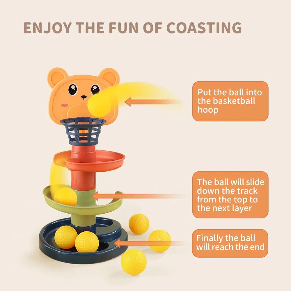 Non-Toxic Baby Toy Rotating Rolling Ball Gliding Tower Toddler Toy Rotating Early Educations Track Ball Stacking Toy Gift Box For Children