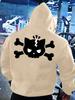 Ripped Cat Crossbones Back Print Long Sleeve Hoodie, Hooded Sweatshirt with Front Pocket, Casual Print Clothing (Machine Washable)