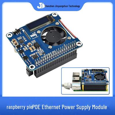 Raspberry Pi 4B/3B+ PoE-Netzteil & Kühlkörpermodul mit integriertem Lüfter und OLED-Display.
