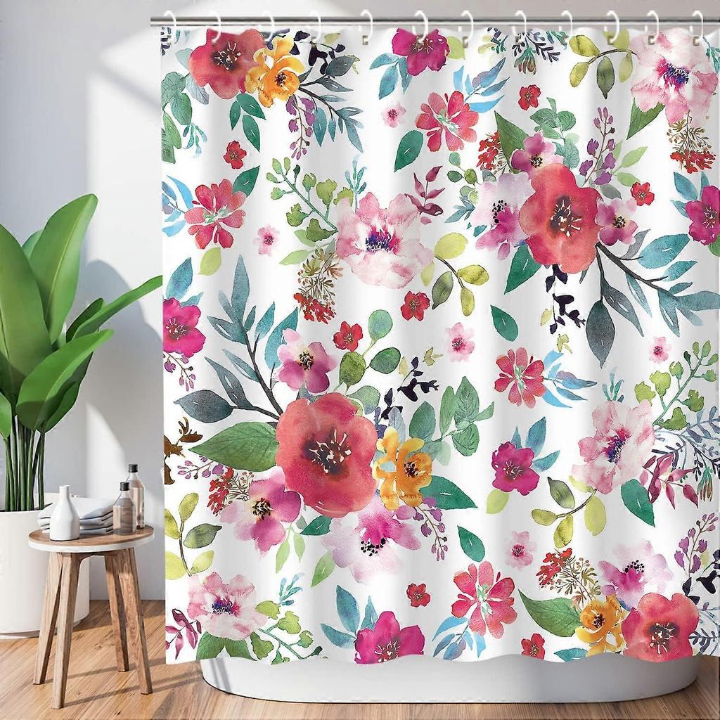 Watercolor Floral Bouquet Print Waterproof Shower Curtain - Stylish, Durable & Easy-Care Choice For Charming Bathroom Décor